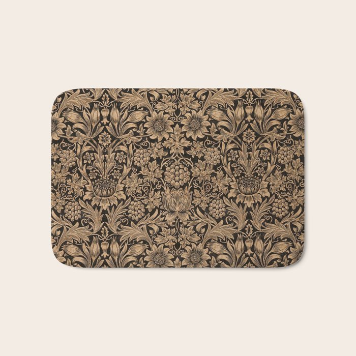 William Morris Pure Sunflower Brown Maple Lichen Vintage Pattern Bath Mat Gallery Image 1