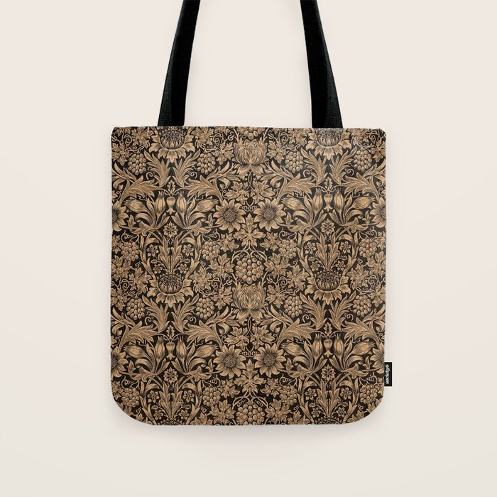 William Morris Pure Sunflower Brown Maple Lichen Vintage Pattern Tote Bag Gallery Image 1