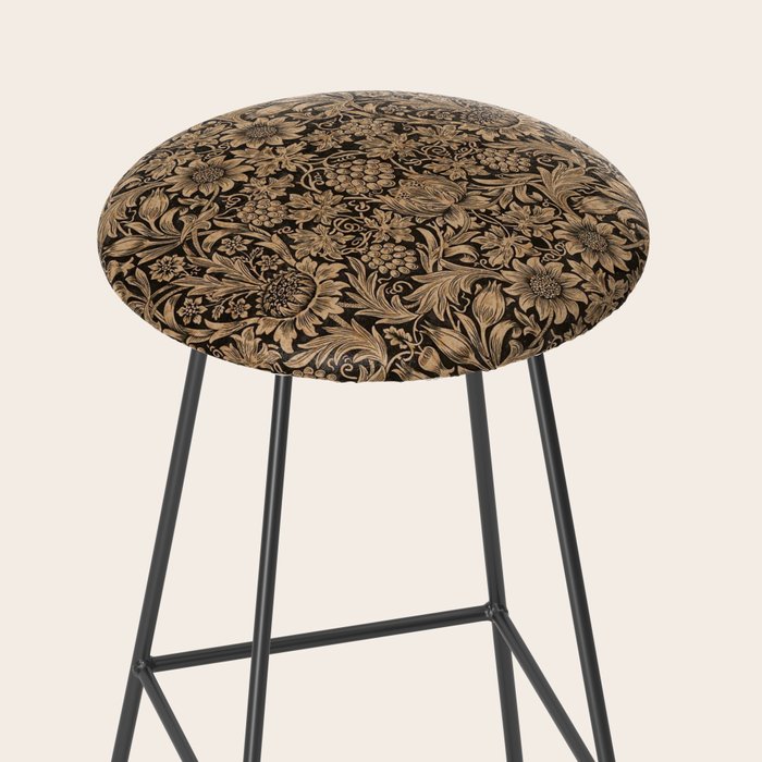 William Morris Pure Sunflower Brown Maple Lichen Vintage Pattern Stool Gallery Image 2