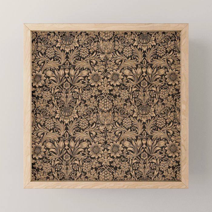 William Morris Pure Sunflower Brown Maple Lichen Vintage Pattern Mini Art Print Gallery Image 1