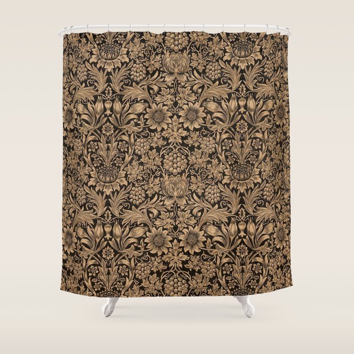 William Morris Pure Sunflower Brown Maple Lichen Vintage Pattern Shower Curtain Gallery Image 1