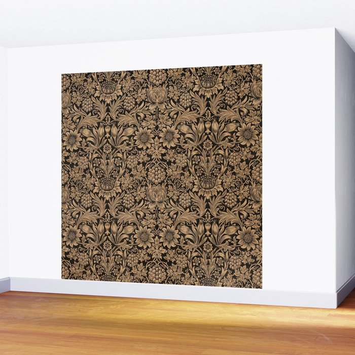 William Morris Pure Sunflower Brown Maple Lichen Vintage Pattern Wall Mural Gallery Image 2