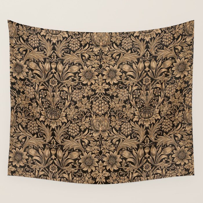 William Morris Pure Sunflower Brown Maple Lichen Vintage Pattern Wall Tapestry Gallery Image 1