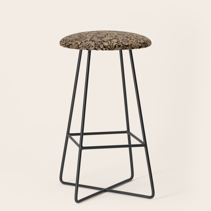 William Morris Pure Sunflower Brown Maple Lichen Vintage Pattern Stool Gallery Image 1