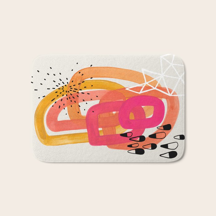 Mid Century Modern Abstract Colorful Art Ombre Magenta Yellow Circles Raindrops Geometric Pattern Bath Mat Gallery Image 1