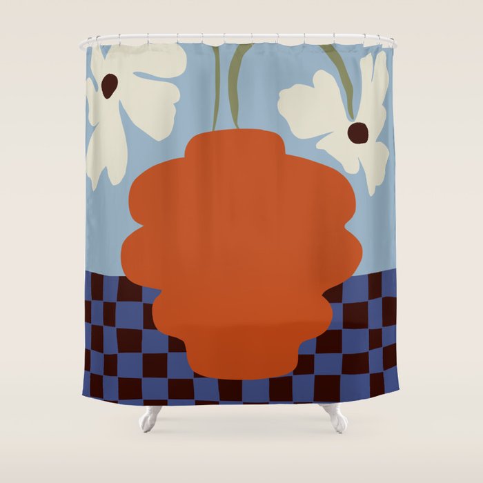 Blooming_Dropping and checkerboard   Shower Curtain Gallery Image 1