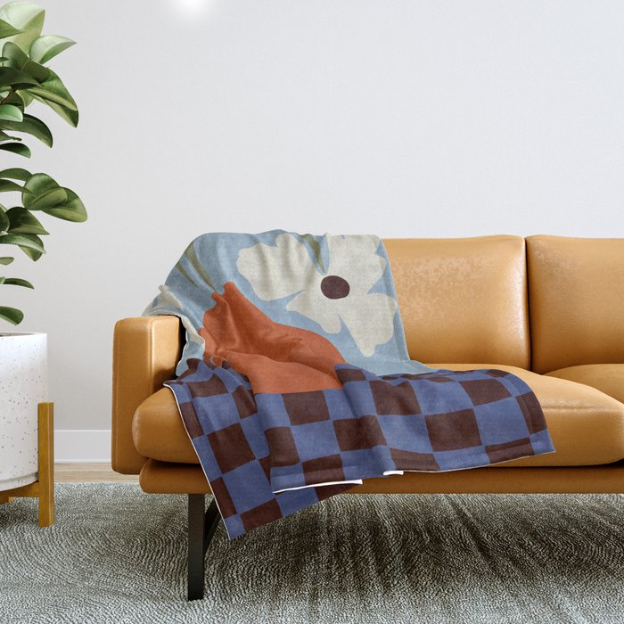 Blooming_Dropping and checkerboard   Throw Blanket Gallery Image 1
