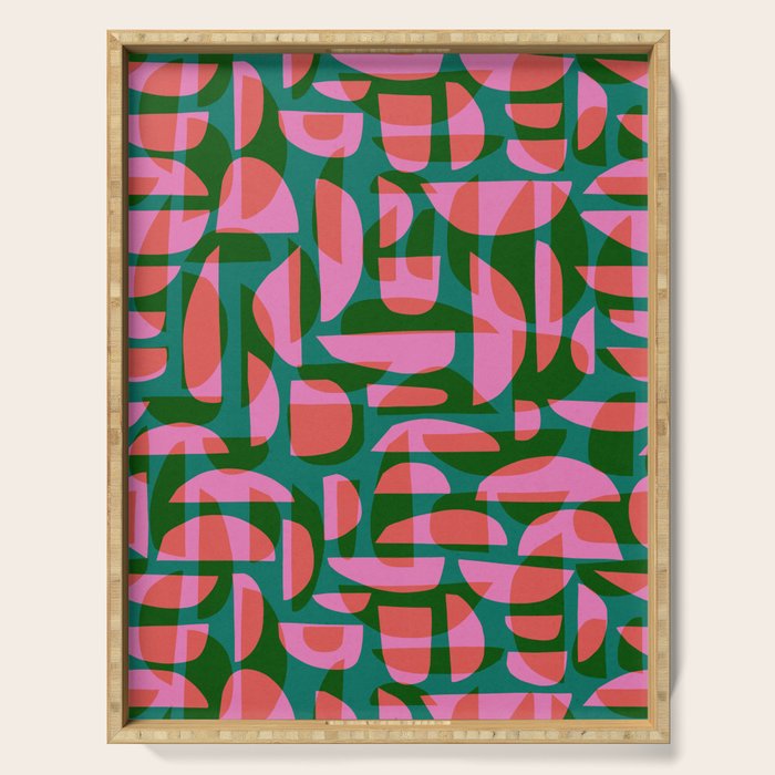Simple Hand-cut Pattern #5 / Pink & Green Serving Tray Gallery Image 1