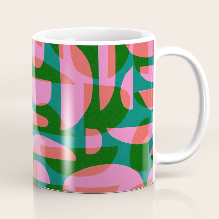 Simple Hand-cut Pattern #5 / Pink & Green Coffee Mug Gallery Image 1