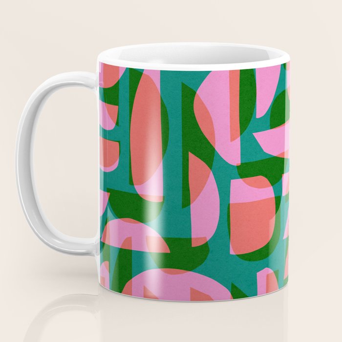 Simple Hand-cut Pattern #5 / Pink & Green Coffee Mug Gallery Image 3