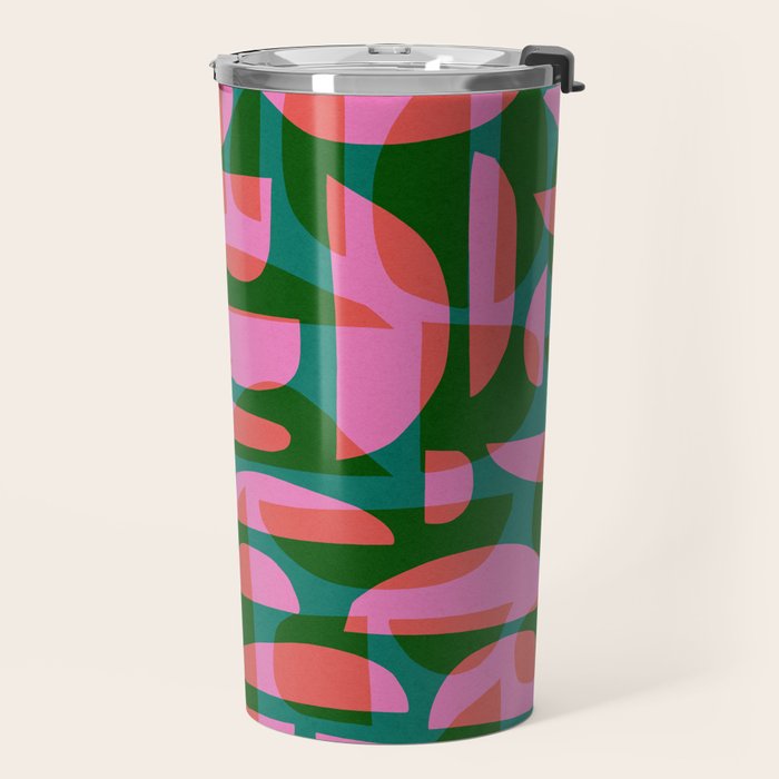Simple Hand-cut Pattern #5 / Pink & Green Travel Mug Gallery Image 2