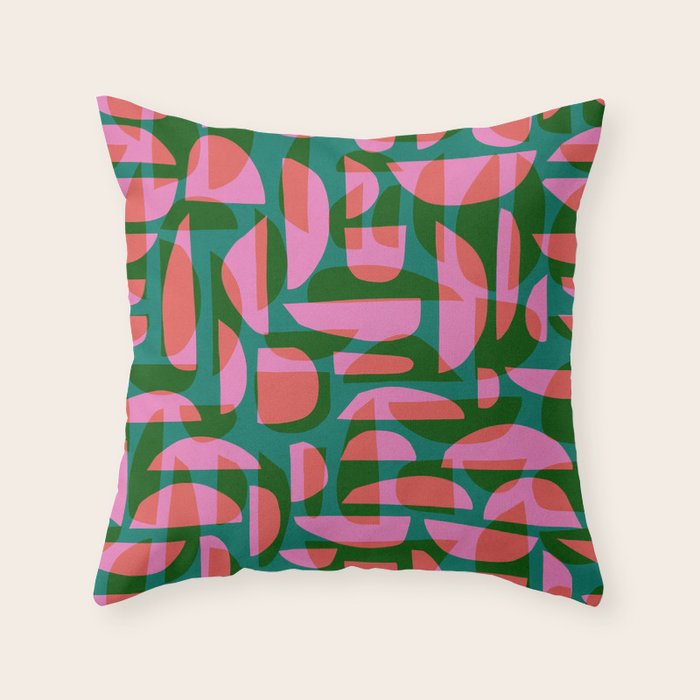 Simple Hand-cut Pattern #5 / Pink & Green Throw Pillow Gallery Image 6