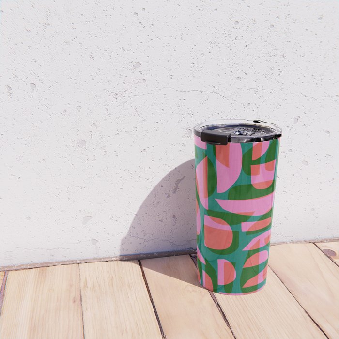 Simple Hand-cut Pattern #5 / Pink & Green Travel Mug Gallery Image 4