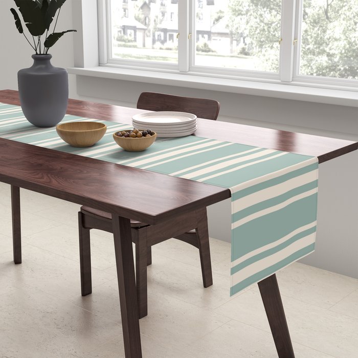 Mediterranean Ticking Stripe Sea Glass Sand Table Runner Gallery Image 2