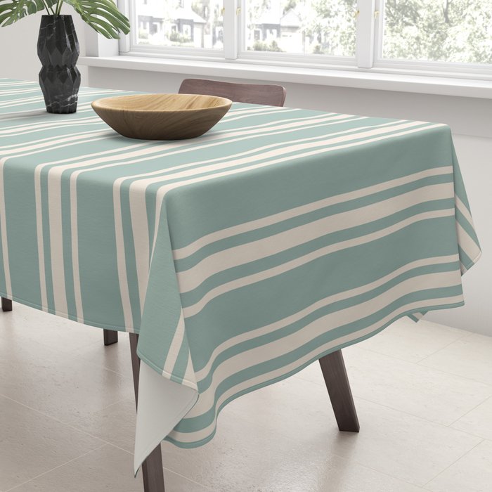 Mediterranean Ticking Stripe Sea Glass Sand Tablecloth Gallery Image 3