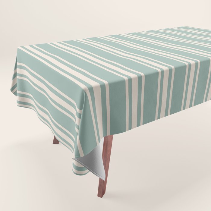 Mediterranean Ticking Stripe Sea Glass Sand Tablecloth Gallery Image 1