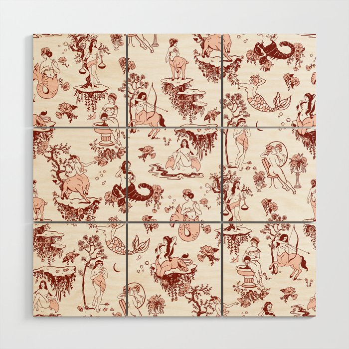 Zodiac Sign Astrology Toile Pattern Wood Wall Art Gallery Image 1