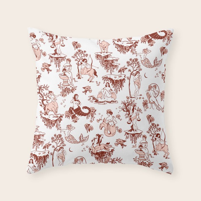 Zodiac Sign Astrology Toile Pattern Throw Pillow Gallery Image 1