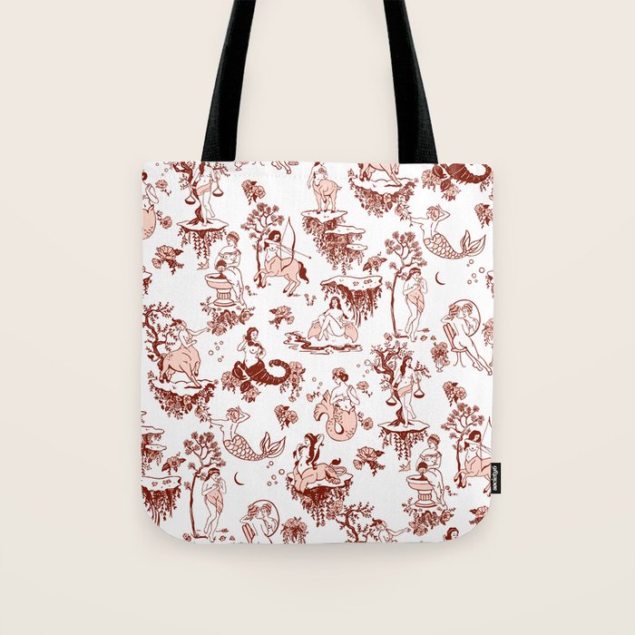 Zodiac Sign Astrology Toile Pattern Tote Bag Gallery Image 1