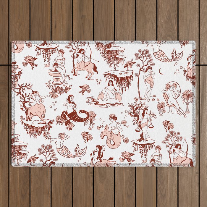 Zodiac Sign Astrology Toile Pattern Outdoor Rug Gallery Image 1