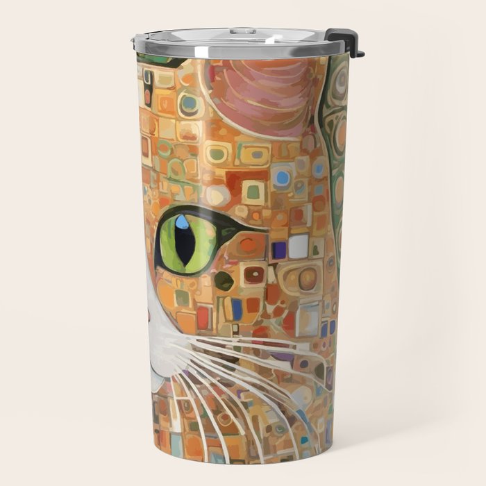 Klimt Cat with Green Eyes Travel Mug Gallery Image 2
