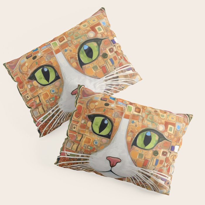 Klimt Cat with Green Eyes Pillow Sham Gallery Image 1