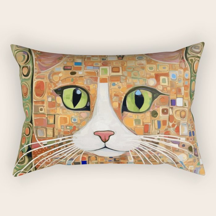 Klimt Cat with Green Eyes Rectangular Pillow Gallery Image 1