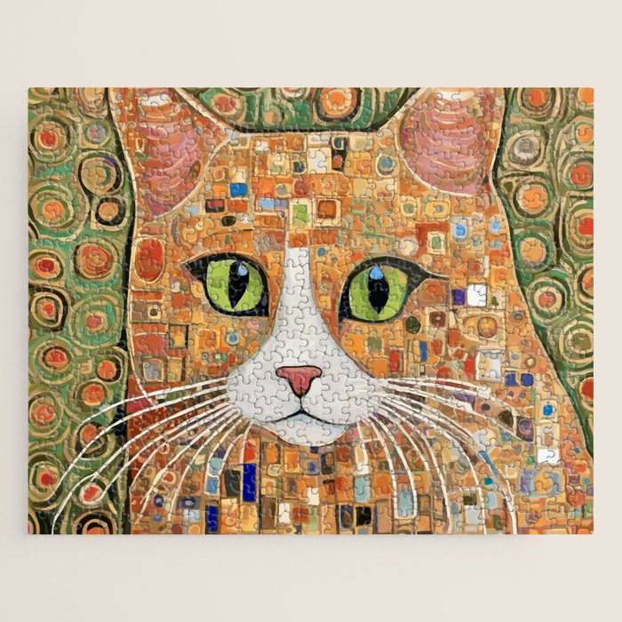 Klimt Cat with Green Eyes Jigsaw Puzzle Gallery Image 1
