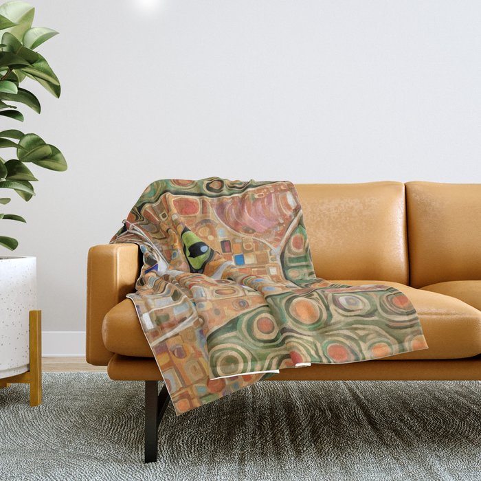 Klimt Cat with Green Eyes Throw Blanket Gallery Image 1