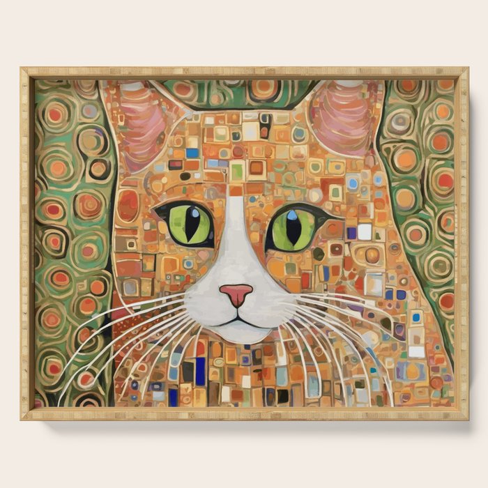 Klimt Cat with Green Eyes Serving Tray Gallery Image 1