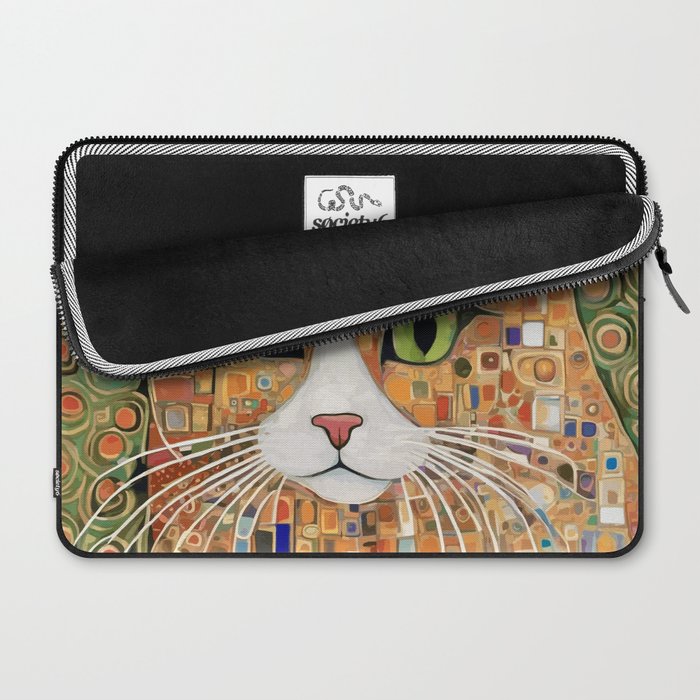 Klimt Cat with Green Eyes Laptop Sleeve Gallery Image 2