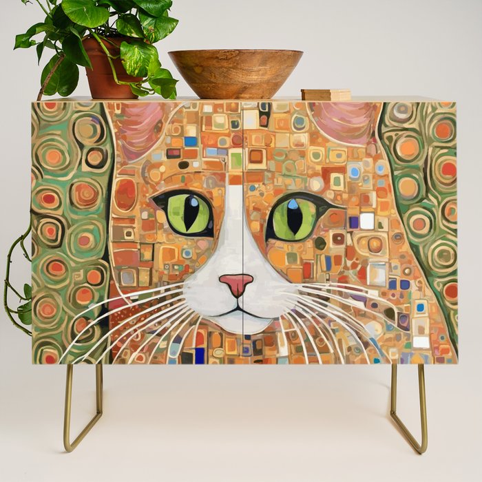 Klimt Cat with Green Eyes Credenza Gallery Image 1