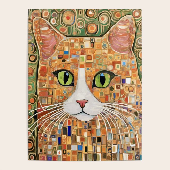 Klimt Cat with Green Eyes Poster Gallery Image 1