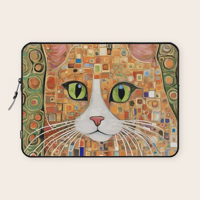 Klimt Cat with Green Eyes Laptop Sleeve Gallery Image 1