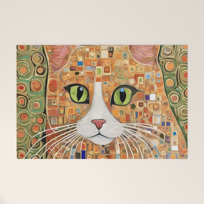 Klimt Cat with Green Eyes Welcome Mat Gallery Image 1