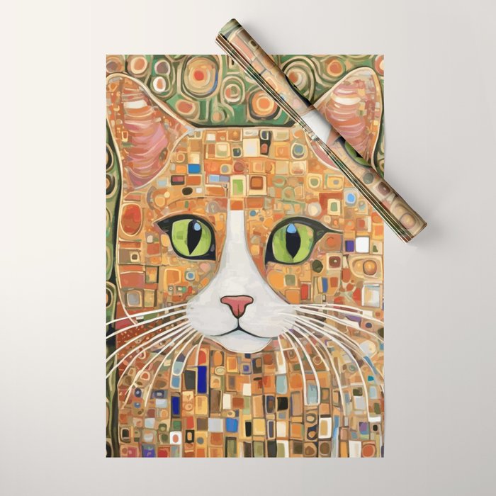 Klimt Cat with Green Eyes Wrapping Paper Gallery Image 1