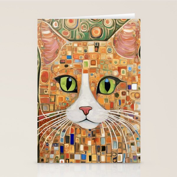 Klimt Cat with Green Eyes Stationery Card Gallery Image 1