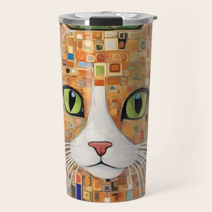 Klimt Cat with Green Eyes Travel Mug Gallery Image 1