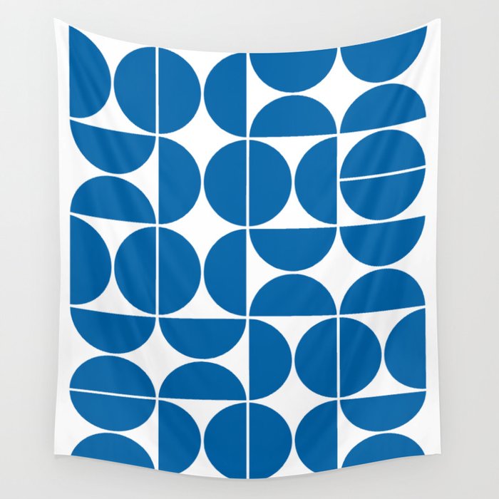 Mid Century Modern Geometric 04 Electric Blue Wall Tapestry Gallery Image 4