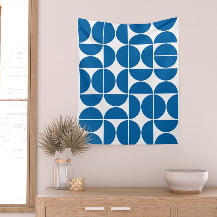 Mid Century Modern Geometric 04 Electric Blue Wall Tapestry Gallery Image 2