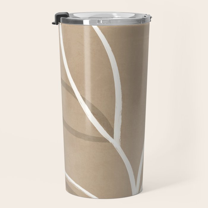 Abstract beige line art botanical Travel Mug Gallery Image 3