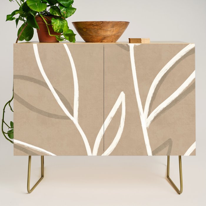 Abstract beige line art botanical Credenza Gallery Image 1