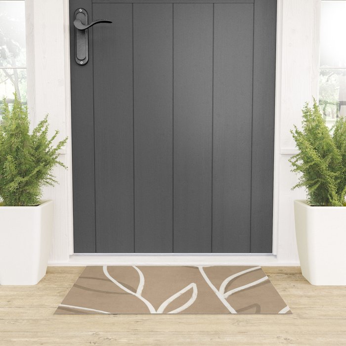 Abstract beige line art botanical Welcome Mat Gallery Image 3