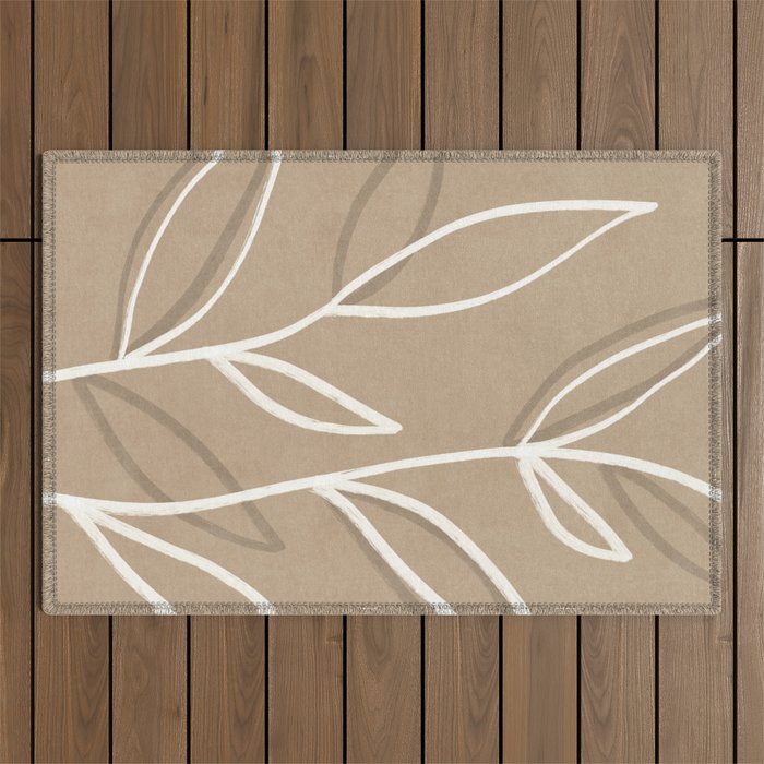Abstract beige line art botanical Outdoor Rug Gallery Image 1
