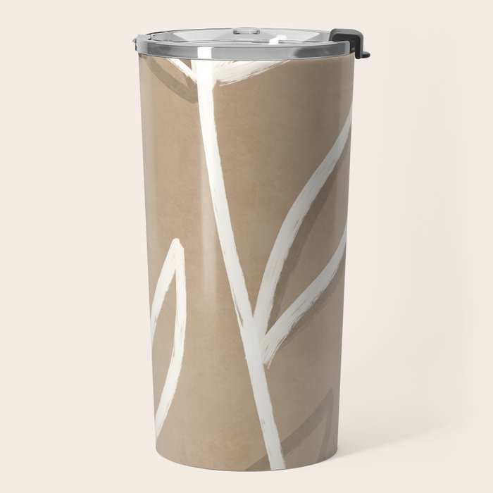 Abstract beige line art botanical Travel Mug Gallery Image 2