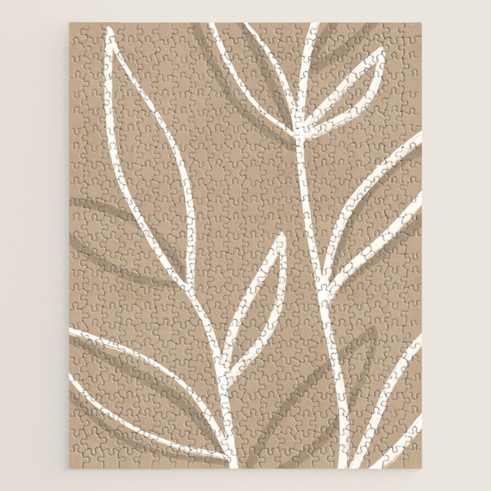 Abstract beige line art botanical Jigsaw Puzzle Gallery Image 1