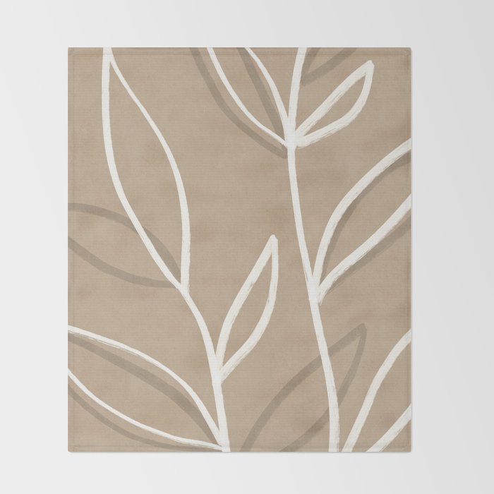 Abstract beige line art botanical Throw Blanket Gallery Image 2