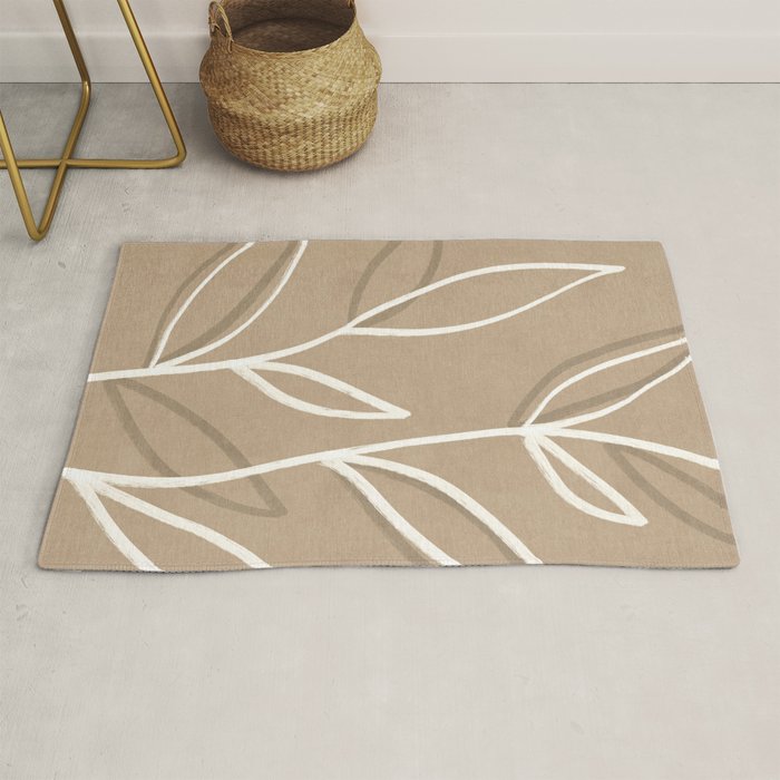 Abstract beige line art botanical Rug Gallery Image 1