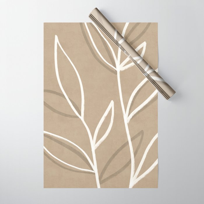 Abstract beige line art botanical Wrapping Paper Gallery Image 1