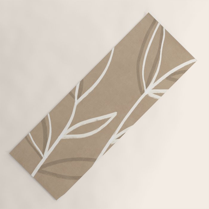Abstract beige line art botanical Yoga Mat Gallery Image 1
